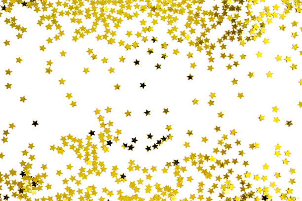 istock Group of gold star decoration isolated on white background object design on top view 876553530