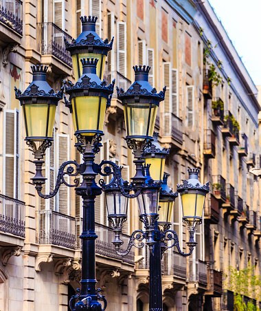 Traditional Lamp Posts on a Spanish Street