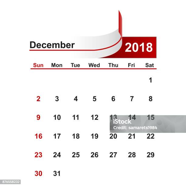 Vecteur Simple Calendrier 2018 Année Mois De Décembre Vecteurs libres de droits et plus d'images vectorielles de 2018