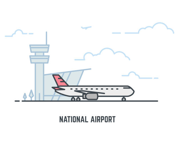 выращивание линейных помидоров - air traffic control tower airport runway air travel stock illustrations