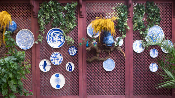 istock Decoration with Wooden pergola with flowers 876569928