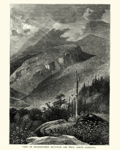 ilustraciones, imágenes clip art, dibujos animados e iconos de stock de montaña de abuelo, carolina del norte, siglo xix - grandfather mountain