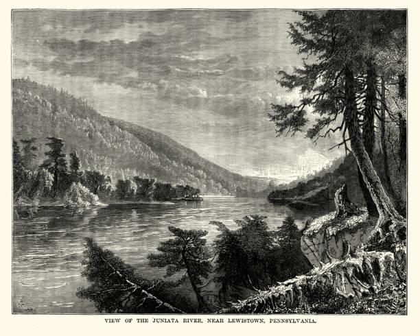 Vintage engraving of Juniata River, near Lewistown, Pennsylvania, 19th Century