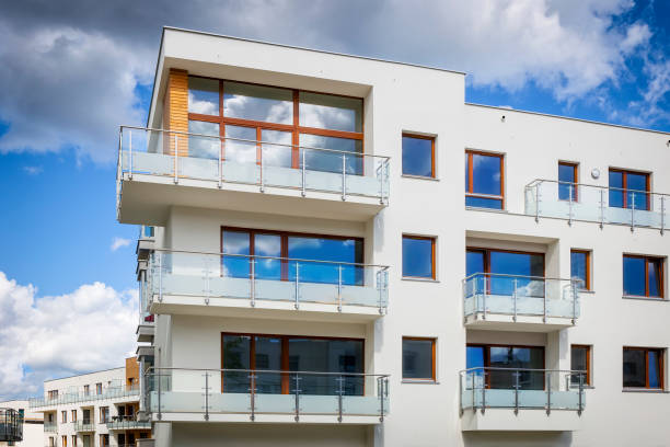 istock Row of balconies in modern apartment buildings 876576220