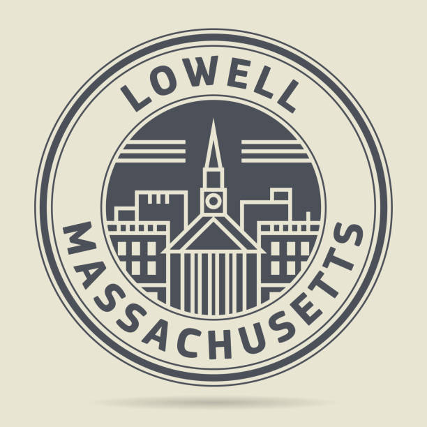 Stamp or label - Lowell, Massachusetts Stamp or label with text Lowell, Massachusetts written inside, vector illustration watermark ideas stock illustrations