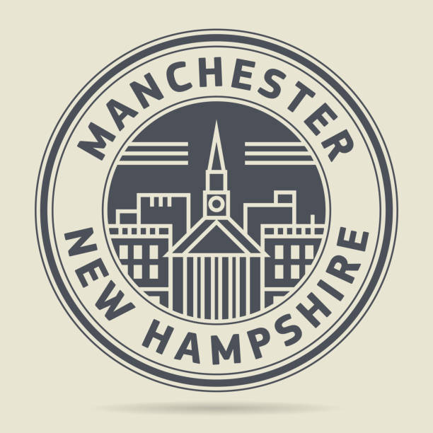 pieczęć lub etykieta - manchester, new hampshire - manchester city stock illustrations