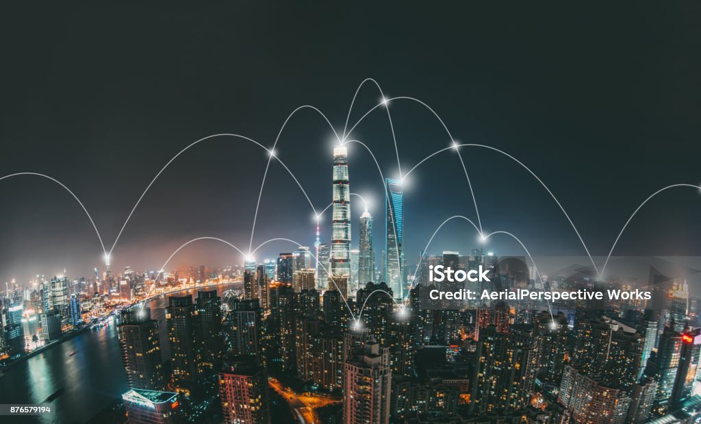Shanghai City Network Technology Connection Stock Photo