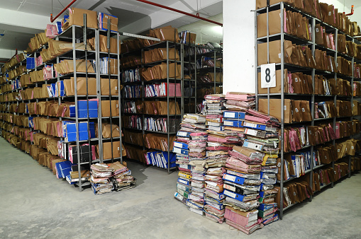 Ankara, Turkey - April 6, 2014: Ayrancı Antique Bazaar, which opens in the Ayrancı district on the first Sunday of every month in Ankara. Records and books stacked on top of each other