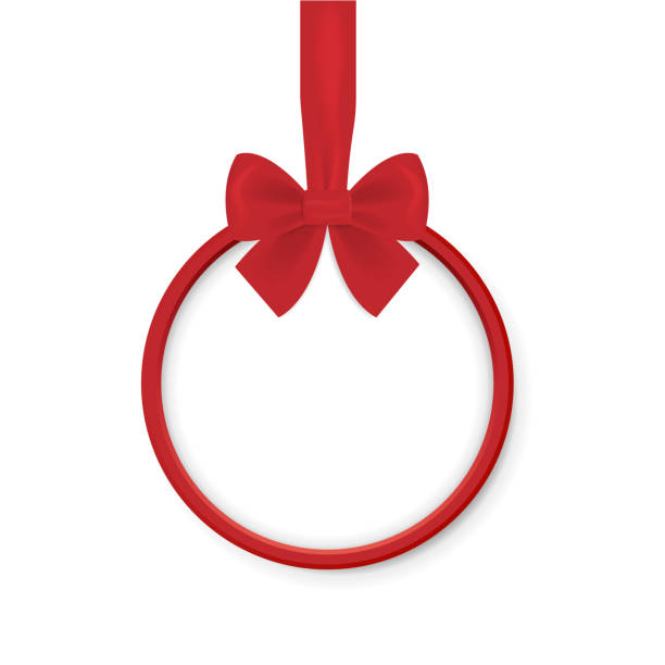 istock Christmas round banner with red ribbon and bow isolated on white background. Vector illustration. Christmas ball. 876589822