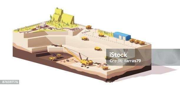 Vector Low Poly Open Pit Coal Mine Stock Illustration - Download Image Now - Mining - Natural Resources, Isometric Projection, Mine