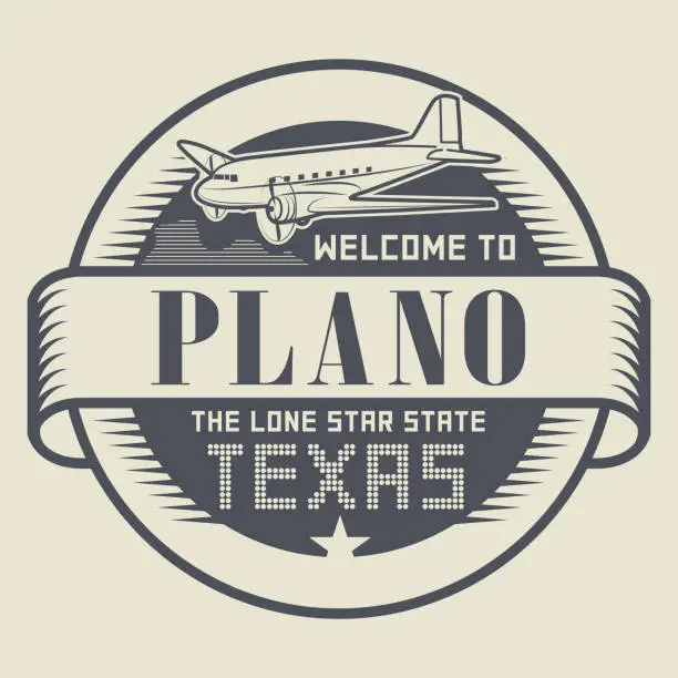 Vector illustration of Stamp with text Welcome to Plano, Texas
