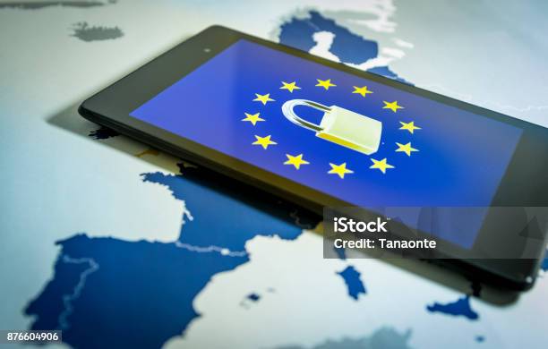 Padlock And Eu Flag Inside A Smartphone And Eu Map Gdpr Metaphor Stock Photo - Download Image Now