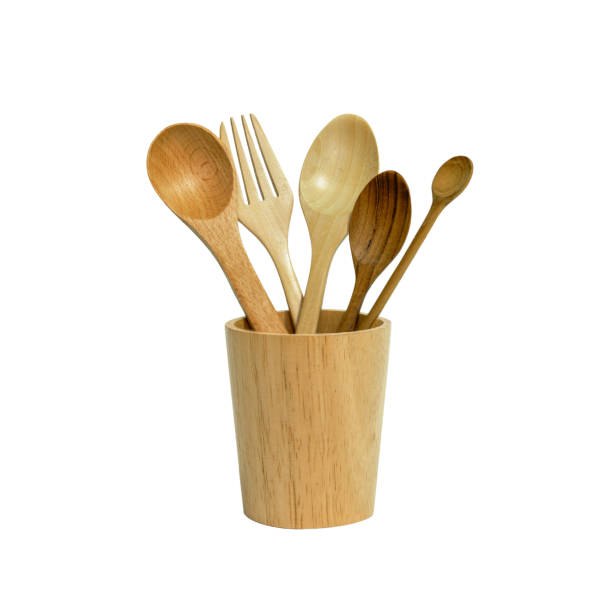istock Spoon and fork wood in cup wood isolated or kitchen tool 876605490