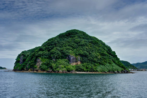 Nagasaki, Hashima, Japan - October 2017: Japan Nagasaki Hashima Island view from Boat
