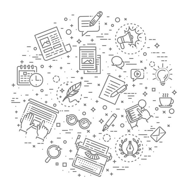 Simple Set of Copywriting Related Vector Line Icons Vector Illustration Set Of simple Blogging and Copywriting icons pencil tip stock illustrations