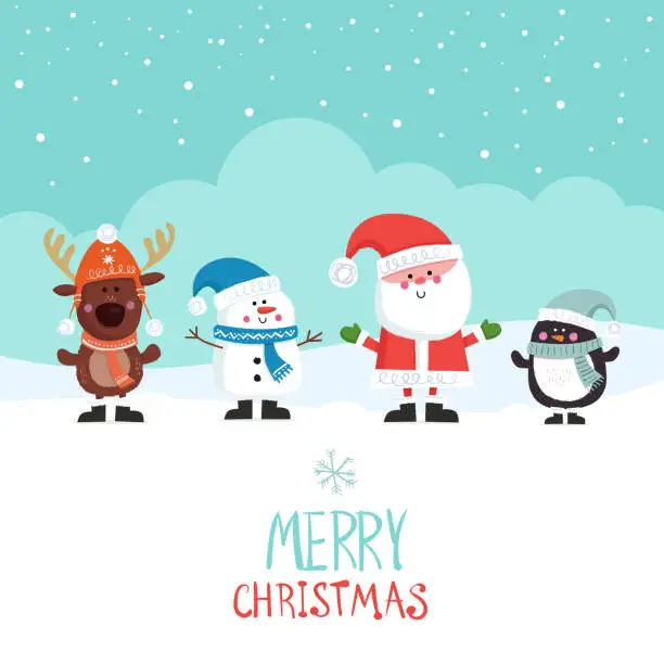 Vector illustration of Santa and Friends