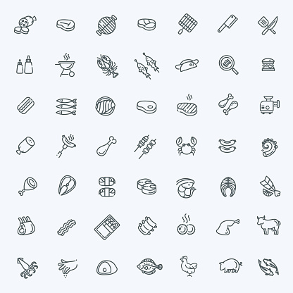 Line Set of flat icons about meat
