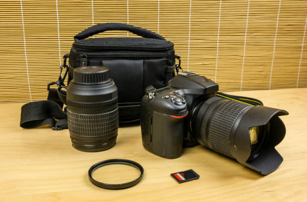 Camera with additional lens to pack into the bag.