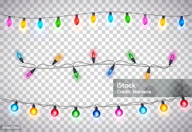 Luci Di Natale Fantasiose Su Sfondo Trasparente - Immagini vettoriali stock e altre immagini di Luce natalizia - Luce natalizia, Attrezzatura per illuminazione, Background trasparente