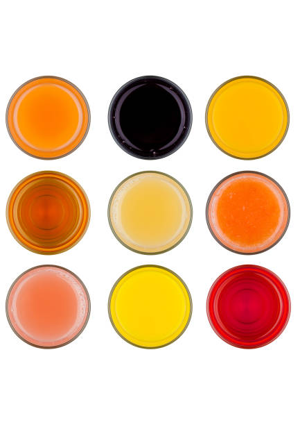 istock Fresh organic juice glasses top view mix on white 876622192