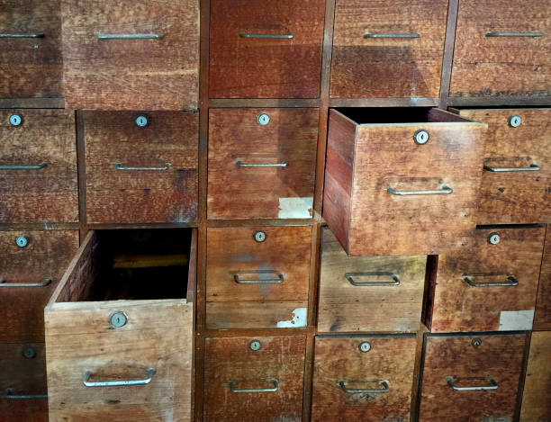 istock Grungy Wooden Lockers with Drawers 876629158