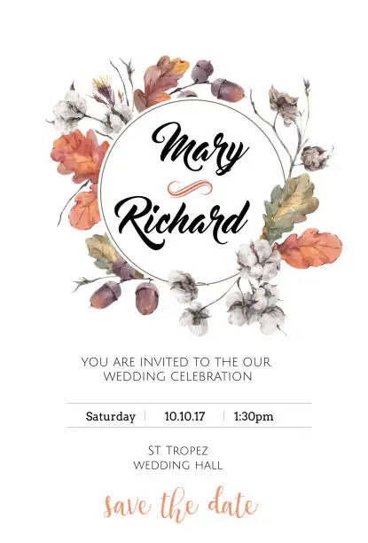 Vector illustration of Autumn Floral Wedding Card