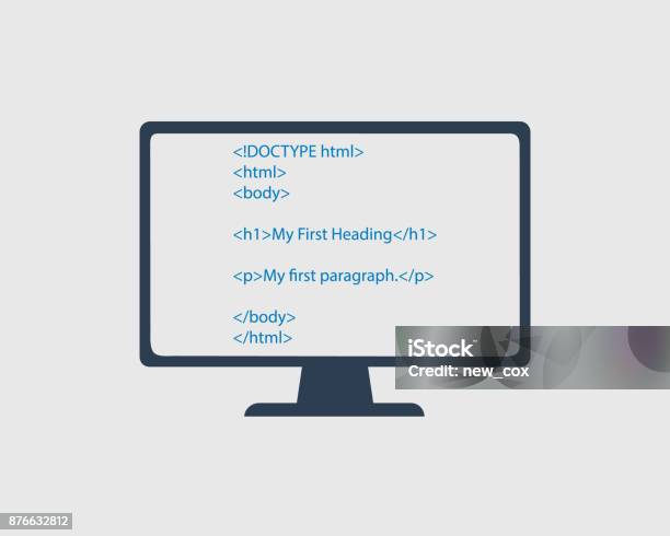 Htmlsymbol Htmlcode In Computerbildschirm Stock Vektor Art und mehr ...