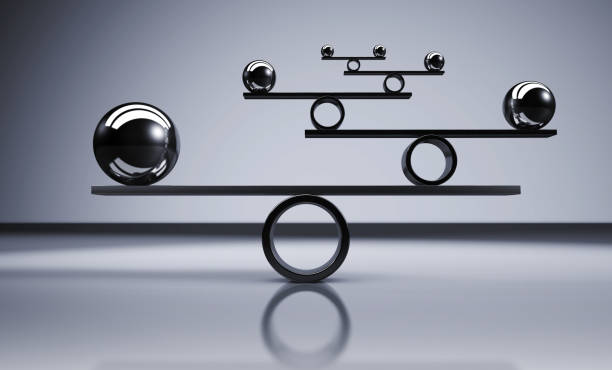 Balance Business Lifestyle Concept Business and lifestyle balance concept with balanced metal balls on grey background 3D illustration. balance stock pictures, royalty-free photos & images