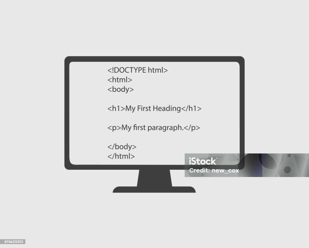 Icône de HTML. Code HTML à l’écran de l’ordinateur. - clipart vectoriel de Abstrait libre de droits