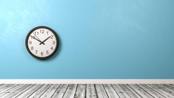 istock Clock Against Wall in Wooden Floor Room 876635176