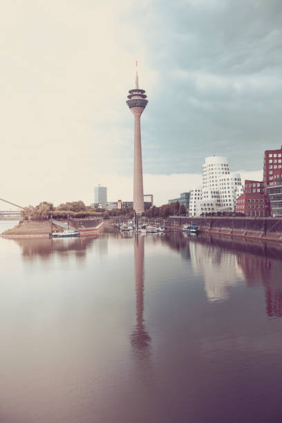 duesseldorf tv tower and media harbor skyline, germany.