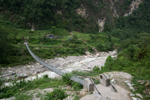 istock Suspension bridge on Annapurna sanctuary trek 876649348