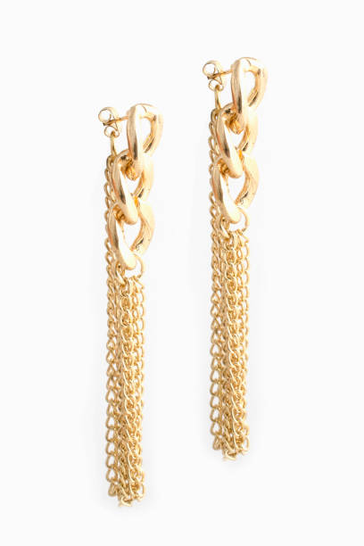 istock gold chain earrings isolated on white 876652354