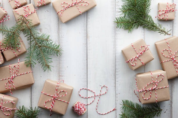 istock Christmas presents and gift boxes wrapped in kraft paper 876652466