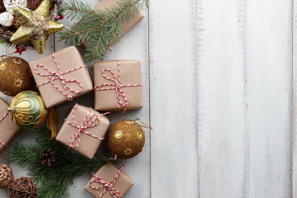 istock Christmas background with toys, decorations and gift boxes 876653422