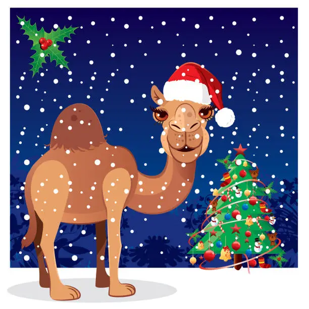 Vector illustration of Hapy New Year, Camel