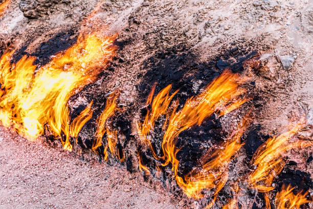 istock Nature burning ground. Burning natural gas 876656604