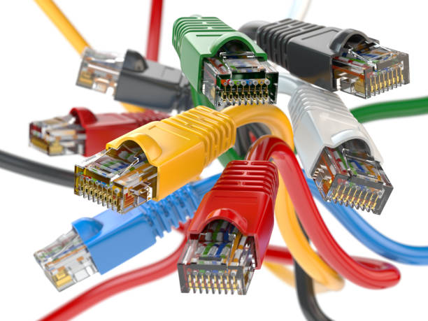 istock Computer network LAN cables rj45 of different colors.  Imternet connections choice concept. 876657150
