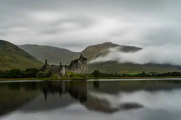The ruins of historic Kilchurn Castle and view on Loch Awe