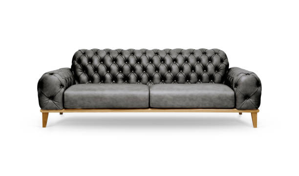 luxuriöses schwarzes ledersofa - armchair chair leather black stock-fotos und bilder