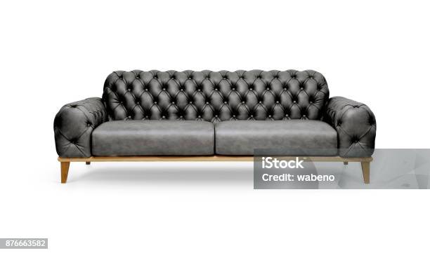Black Leather Luxurious Sofa Stock Photo - Download Image Now - Sofa, Leather, Cut Out
