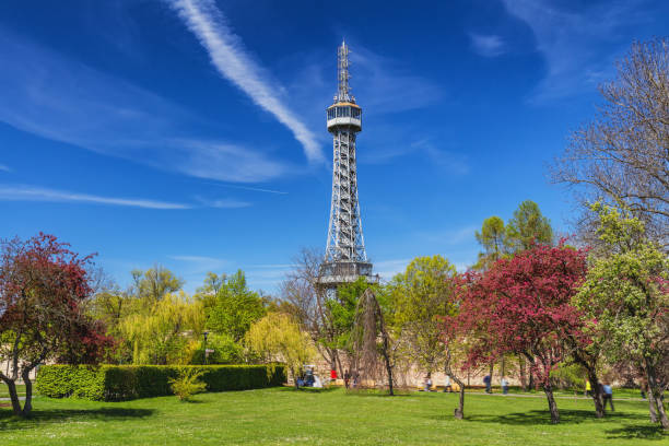 Petrin Lookout Tower in Prague, Czech Republic Petrin Lookout Tower in Prague, Czech Republic lookout tower stock pictures, royalty-free photos & images