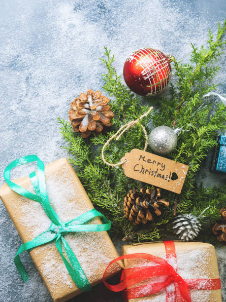 istock Christmas new year tree concept flat lay 876667284
