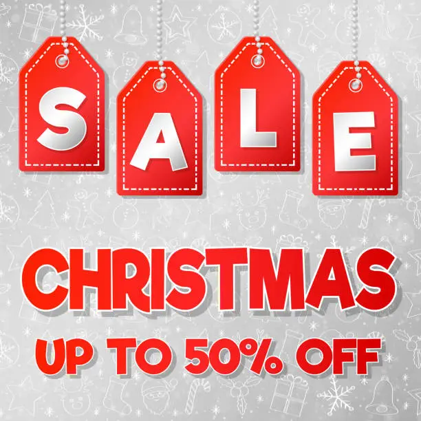 Vector illustration of Christmas Sale - shiny poster with decorative background. Vector.