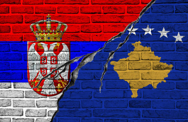 istock Serbian and Kosovo flag, conflict concept 876671734