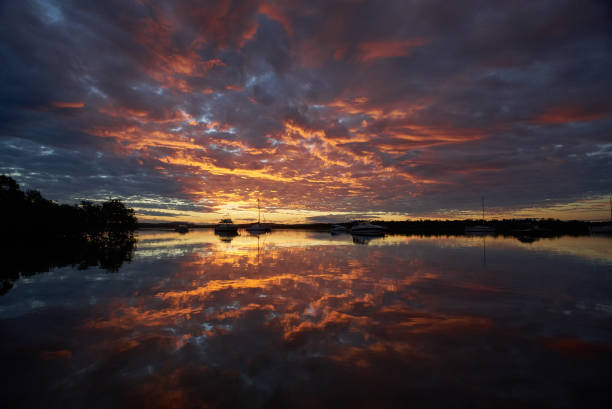 istock Hawks Nest, river sunset, wharf shore, Australia 876679620