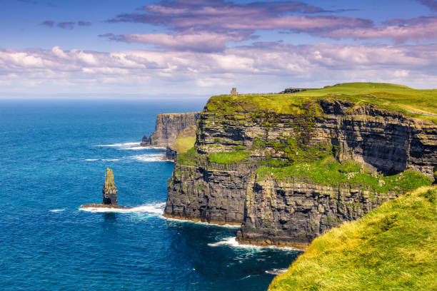 Cliffs of Moher Ireland travel traveling sea nature tourism ocean Cliffs of Moher Ireland travel traveling sea nature tourism ocean Atlantic county clare stock pictures, royalty-free photos & images