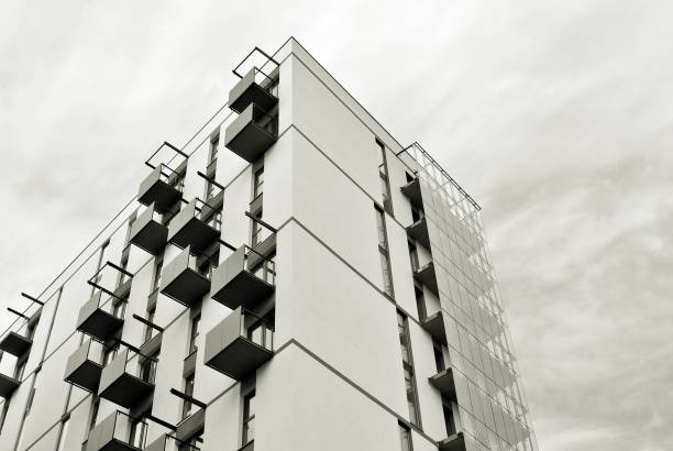 istock Modern apartment building.  Black and white. 876682580