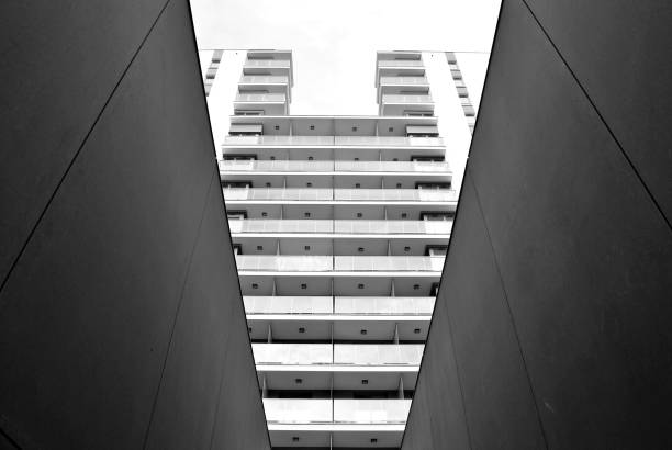 istock Modern apartment building.  Black and white. 876686476