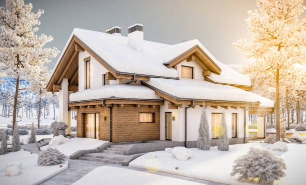 istock 3d rendering of modern cozy house in chalet style 876697312